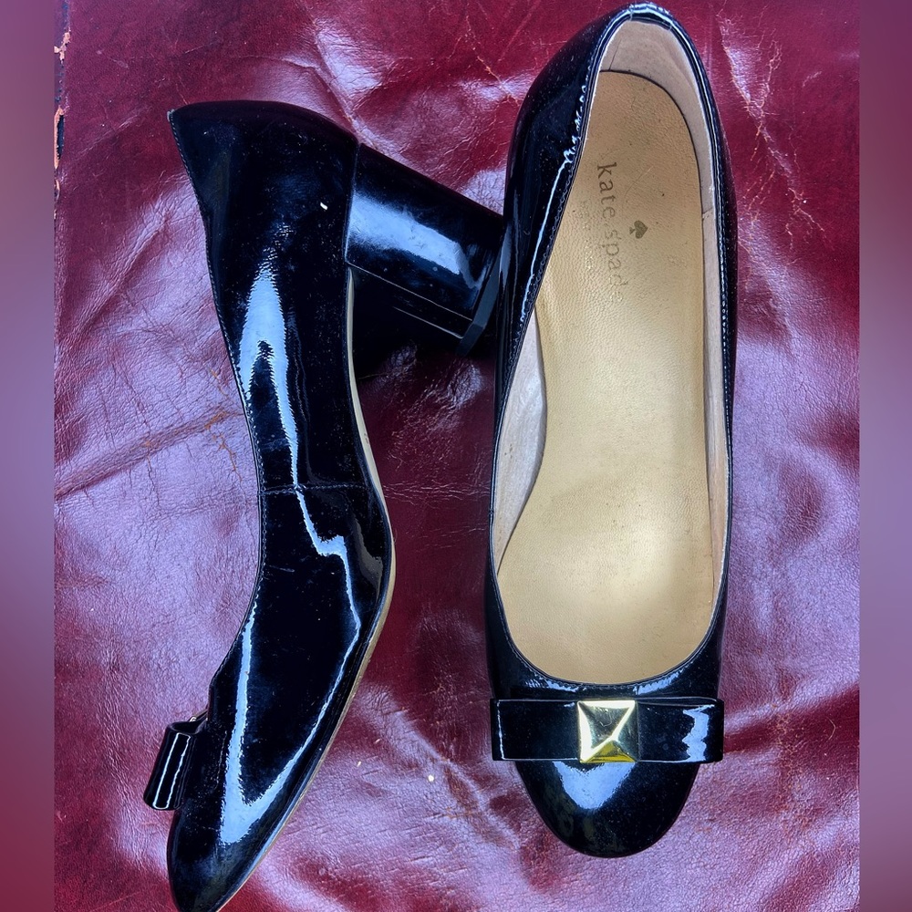 Black Patent Leather Kate Spade Bow Stud Heel Size 9.5
